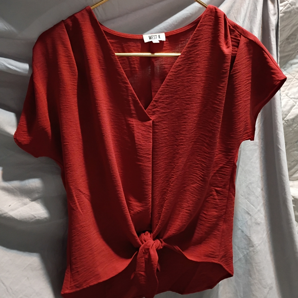 West X Red V-Neck Tie-Front Blouse